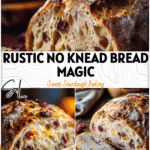 Rustic Cranberry Orange Bread loaf sliced open showing airy crumb with orange zest and cranberries.